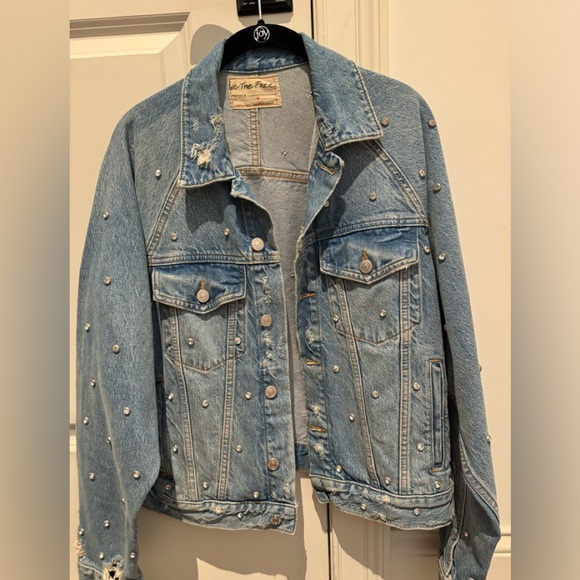 FREE PEOPLE WE THE FREE denim jacket with crystals - Picture 1 of 8